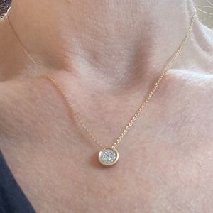 14k gold and pavé diamond bezel set necklace 16 inch